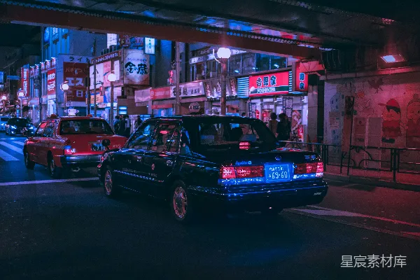 高清摄影 霓虹下的东京出租车