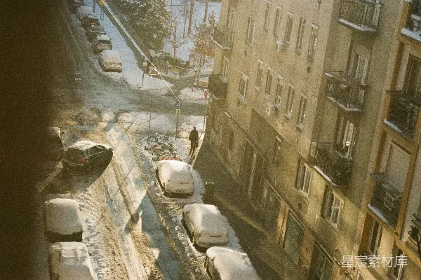 高清摄影 冬日雪景中的城市街景