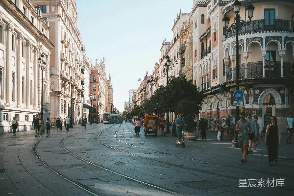 高清摄影 阳光下的塞维利亚街头
