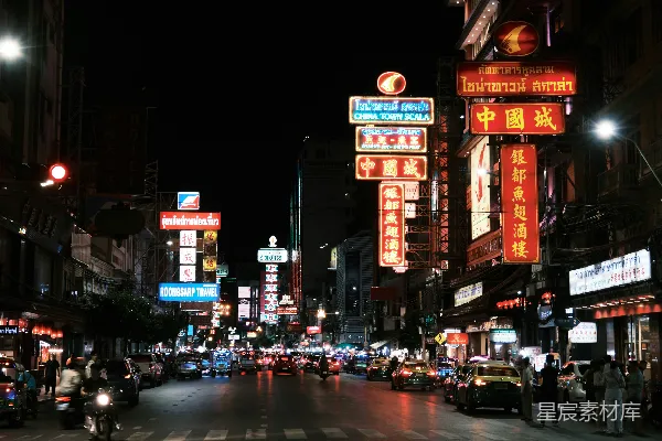 高清摄影 夜色中的中国城霓虹灯