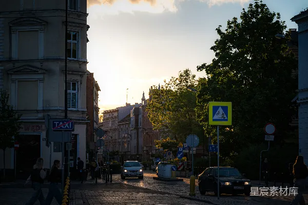 高清摄影 夕阳下的城市街景