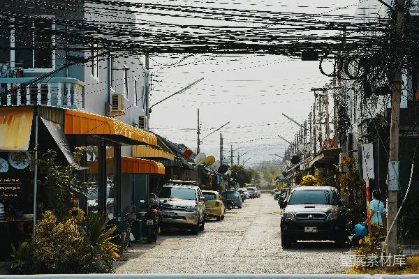 高清摄影 城市中的电线与街道