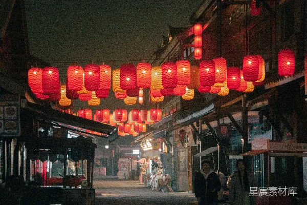 高清摄影 夜晚古街的灯笼