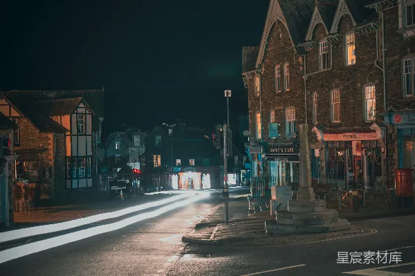 高清摄影 夜色中的小镇街景