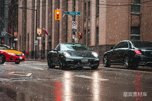 高清摄影 雪中的城市街道