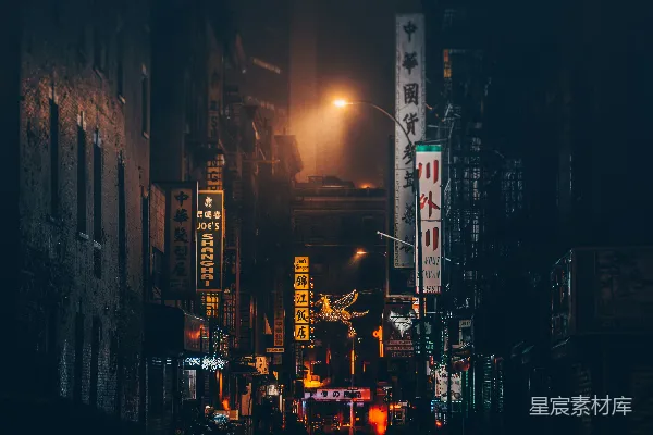 高清摄影 迷雾中的霓虹城市