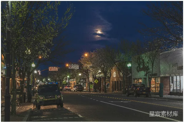 高清摄影 夜幕下的小镇街景