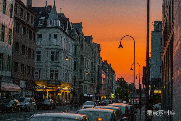 高清摄影 夕阳下的城市街景