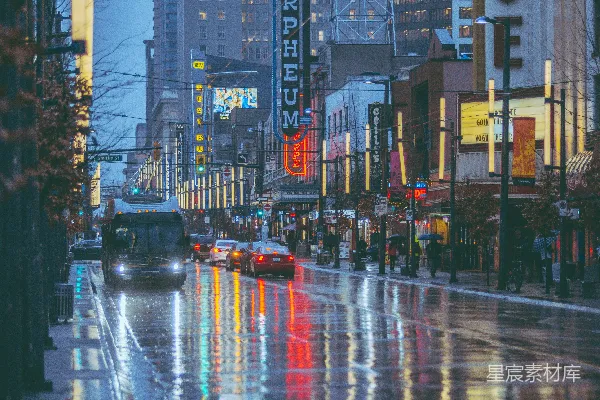 高清摄影 雨后城市街道的夜景
