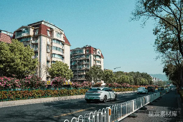 高清摄影 城市街道与住宅区