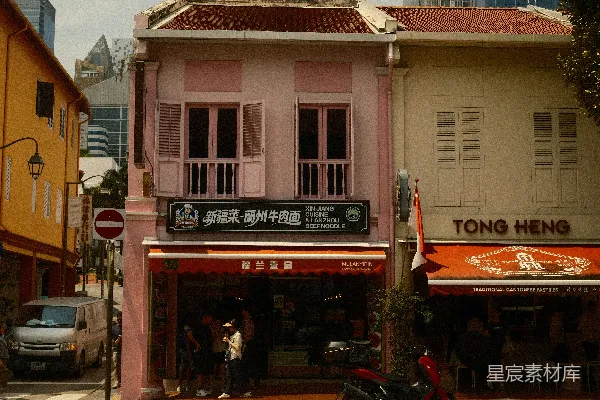 高清摄影 新加坡街头的中餐馆