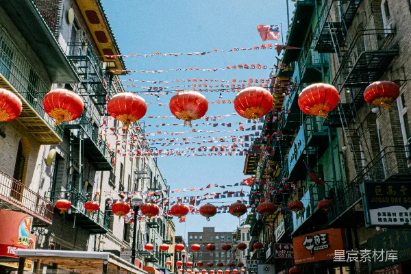 高清摄影 充满节日气氛的中国城街道