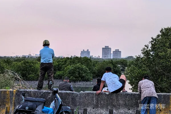 高清摄影 傍晚河边的休闲时光