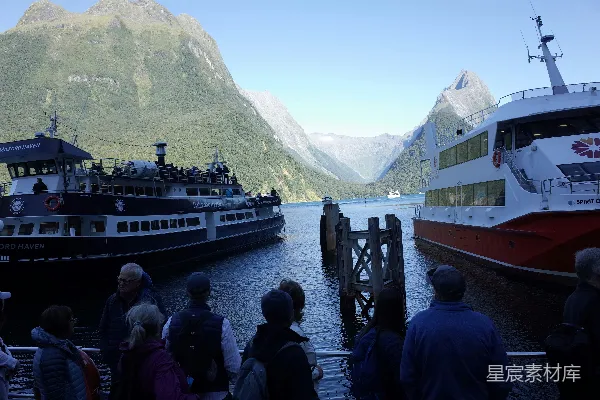 高清摄影 米尔福德峡湾的游轮与壮丽山景