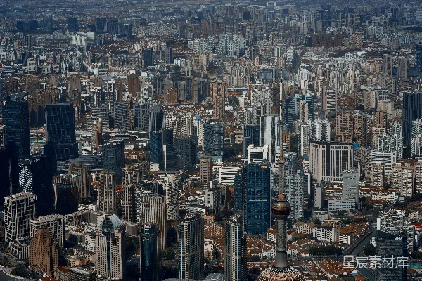 高清摄影 密集的城市景观，有众多的高大建筑。