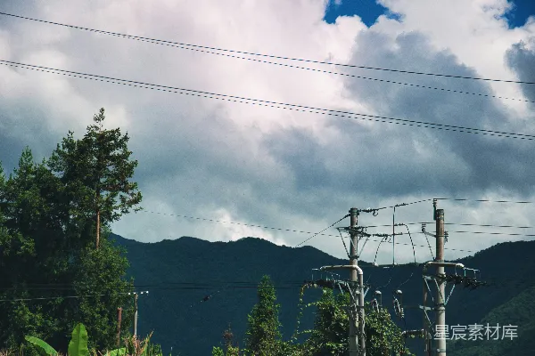 高清摄影 山间电线与云影