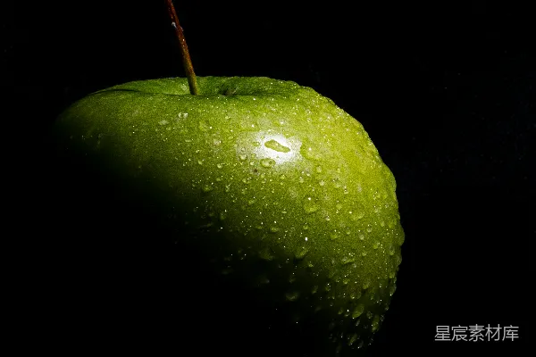 高清摄影 晨露下的绿苹果