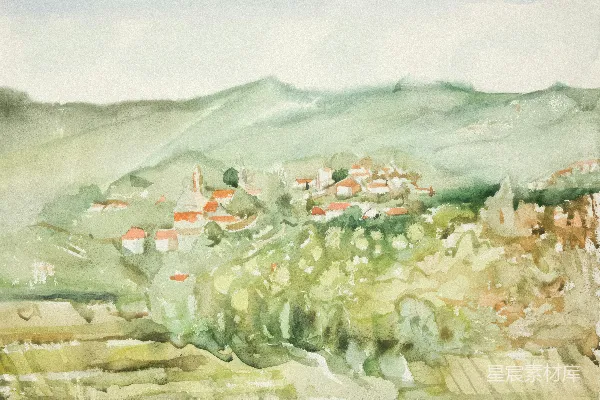 高清摄影 水彩乡村风景