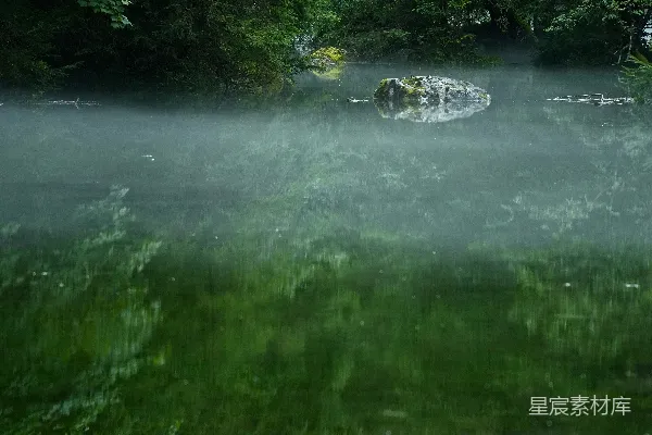 高清摄影 雨中的静谧湖景