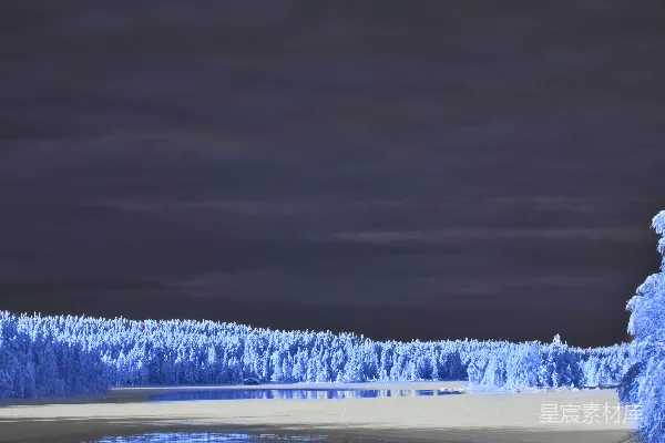 高清摄影 冬日湖畔的静谧夜景