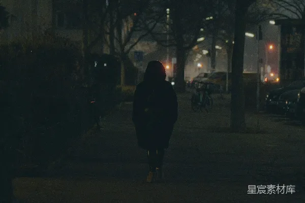 高清摄影 夜色中独自漫步的背影