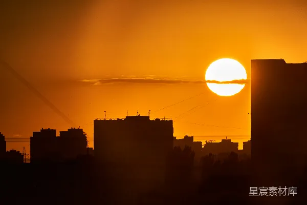 高清摄影 夕阳下的城市剪影