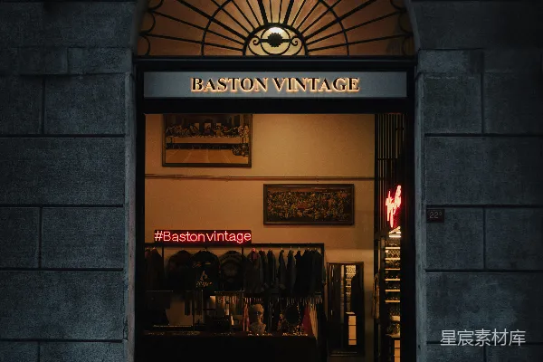 高清摄影 复古店铺夜景：Baston Vintage