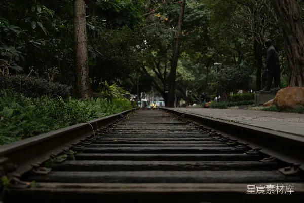 高清摄影 废弃铁轨上的绿意盎然