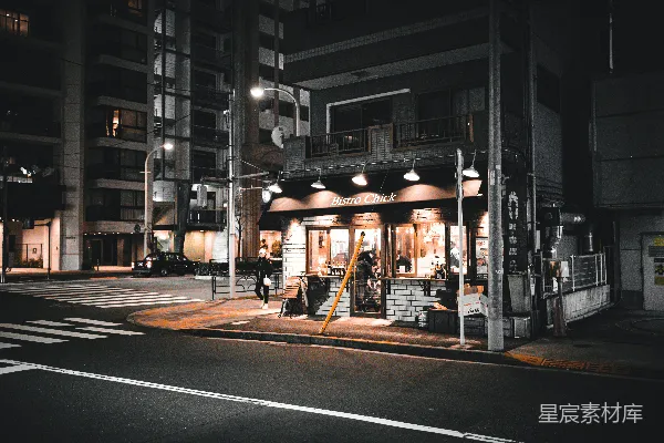 高清摄影 夜晚街角的咖啡店