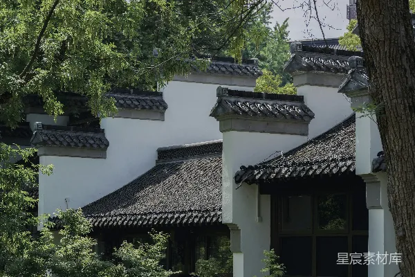 高清摄影 古建筑与绿树的和谐之美