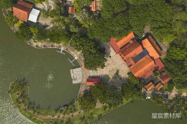高清摄影 湖畔古建筑鸟瞰图