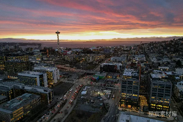 高清摄影 日落时分的西雅图城市全景