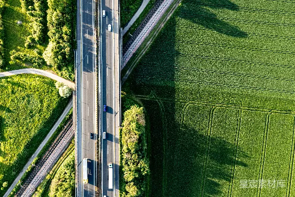 高清摄影 鸟瞰公路与田野