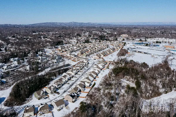 高清摄影 雪景下的住宅区俯瞰图