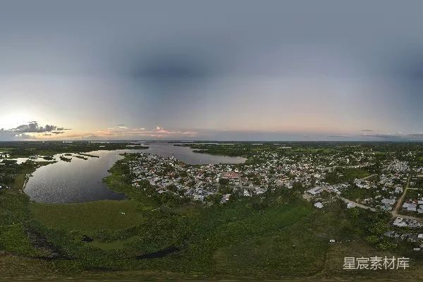 高清摄影 宁静的湖畔小镇全景