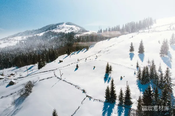 高清摄影 雪景中的村庄