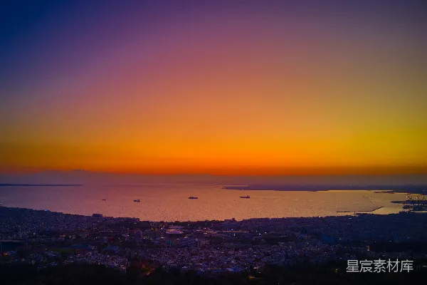 高清摄影 夕阳下的城市与海景