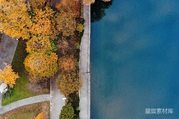 高清摄影 秋日湖畔鸟瞰图