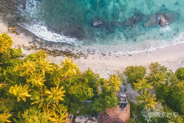 高清摄影 热带海滩上的小屋俯瞰图