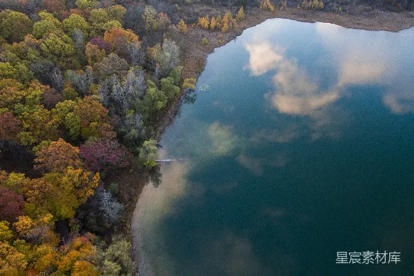 高清摄影 秋日森林中的宁静湖景