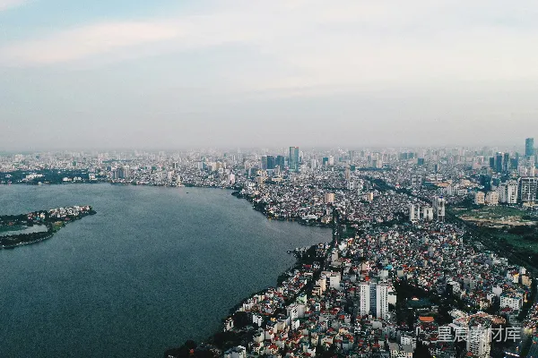 高清摄影 河畔城市的鸟瞰图