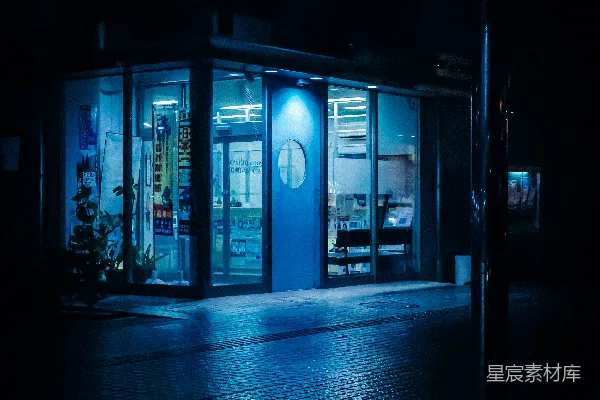 高清摄影 夜幕下的蓝调书店