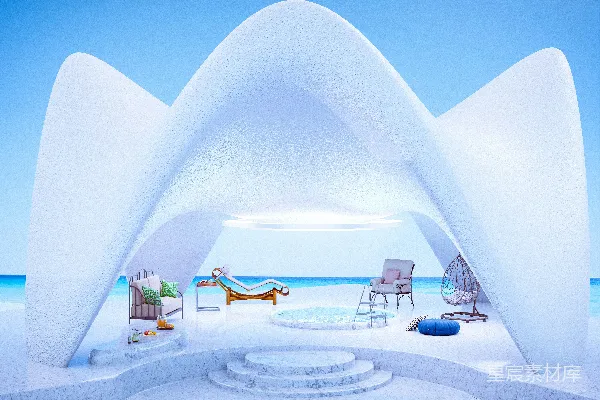 高清摄影 梦幻海滩上的白色帐篷