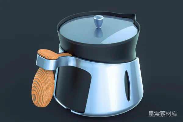 高清摄影 简约时尚的金属木柄茶壶