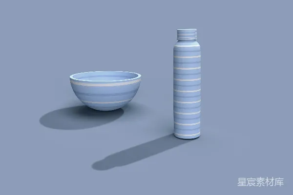高清摄影 简约蓝条纹碗与瓶