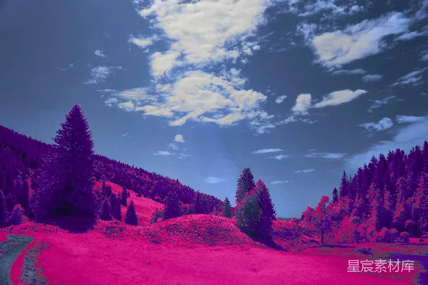高清摄影 梦幻色彩的山间小路