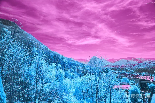 高清摄影 梦幻粉蓝山景