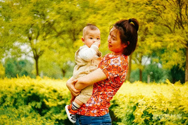 高清摄影 母子在花海中温馨时光