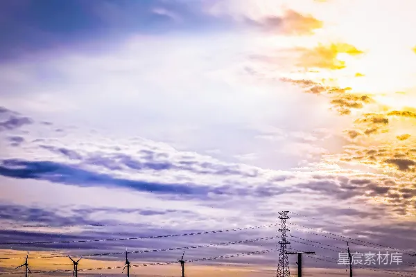 高清摄影 夕阳下的风电场
