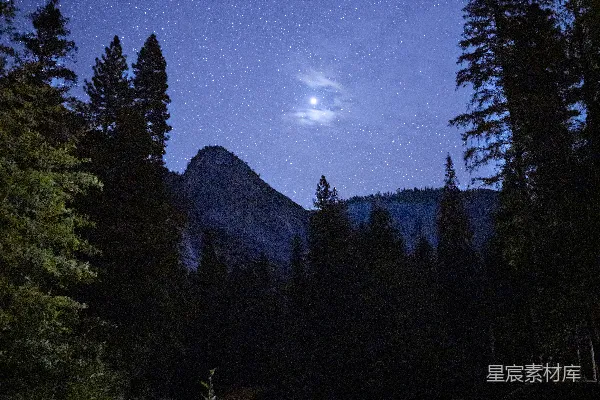 高清摄影 夜幕下的星辰与静谧河岸